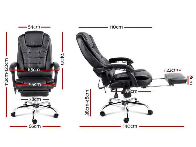 Artiss 8 Point Massage Office Chair PU Leather Footrest Black