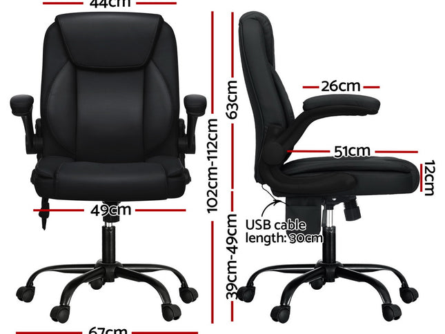 Artiss 2 Point Massage Office Chair Leather Mid Back Black