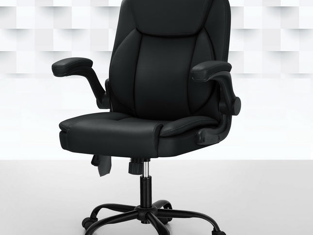 Artiss 2 Point Massage Office Chair Leather Mid Back Black