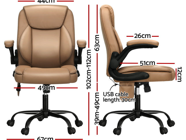 Artiss 2 Point Massage Office Chair Leather Mid Back Brown