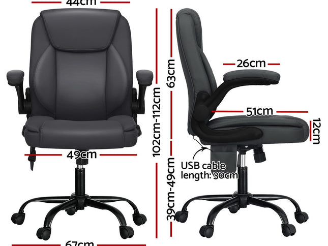 Artiss 2 Point Massage Office Chair Leather Mid Back Grey