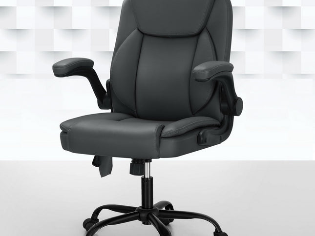 Artiss 2 Point Massage Office Chair Leather Mid Back Grey