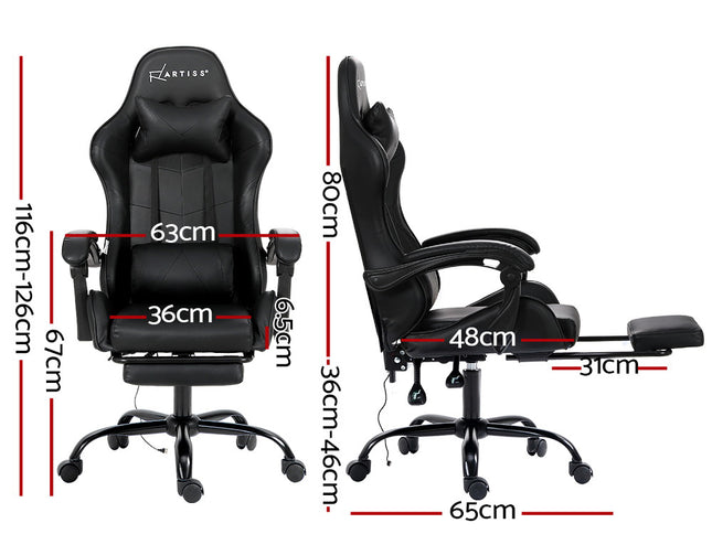 Artiss 2 Point Massage Gaming Office Chair Footrest Black