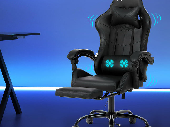 Artiss 2 Point Massage Gaming Office Chair Footrest Black