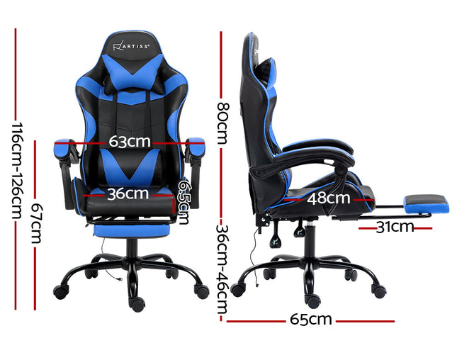 Artiss 2 Point Massage Gaming Office Chair Footrest Blue