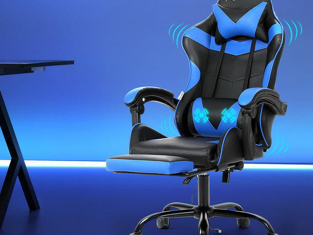 Artiss 2 Point Massage Gaming Office Chair Footrest Blue