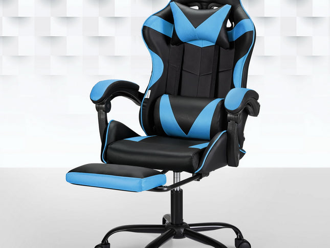 Artiss 2 Point Massage Gaming Office Chair Footrest Cyan Blue