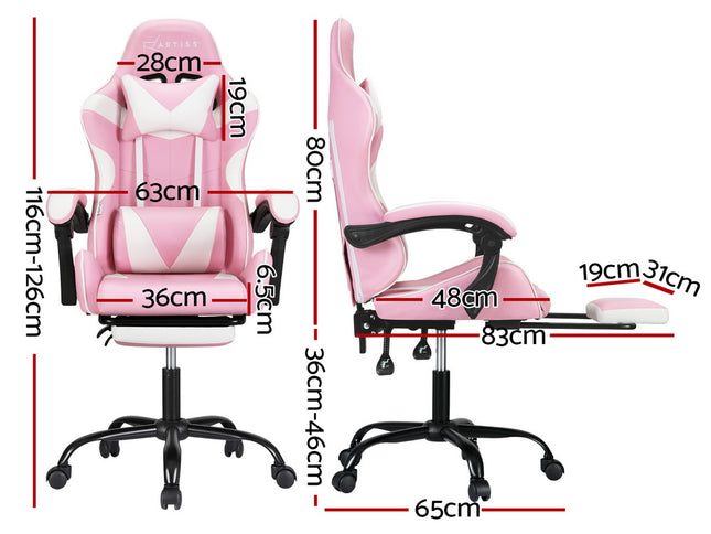 Artiss 2 Point Massage Gaming Office Chair Footrest Pink