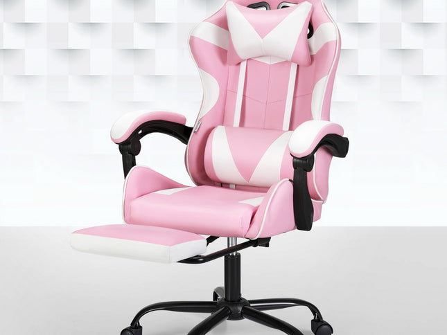 Artiss 2 Point Massage Gaming Office Chair Footrest Pink