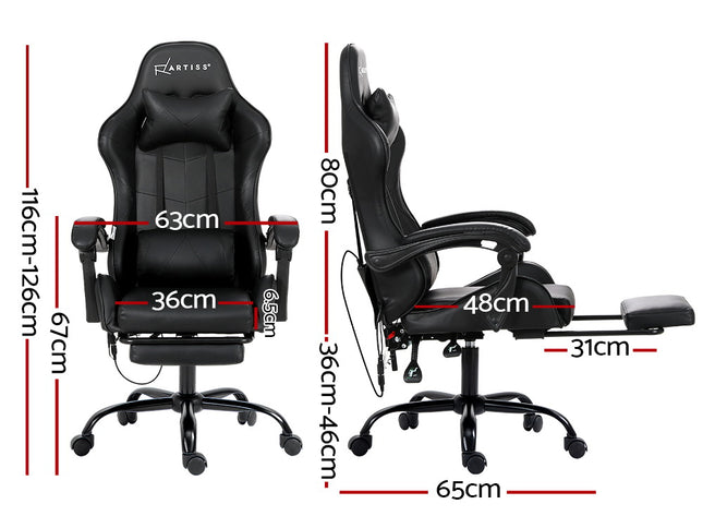 Artiss 6 Point Massage Gaming Office Chair Footrest Black