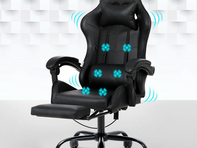 Artiss 6 Point Massage Gaming Office Chair Footrest Black