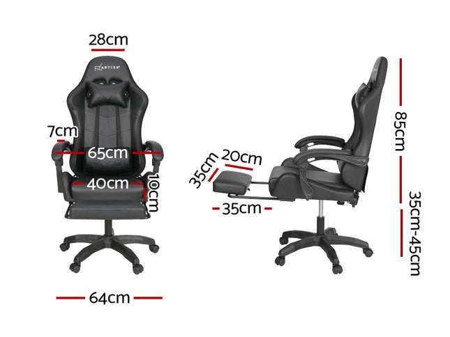 Artiss 6 Point Massage Gaming Office Chair 7 LED Footrest Black