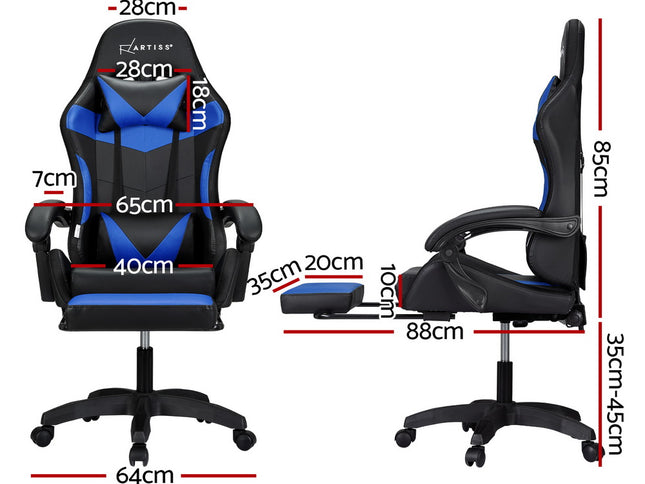 Artiss 6 Point Massage Gaming Office Chair 7 LED Footrest Blue