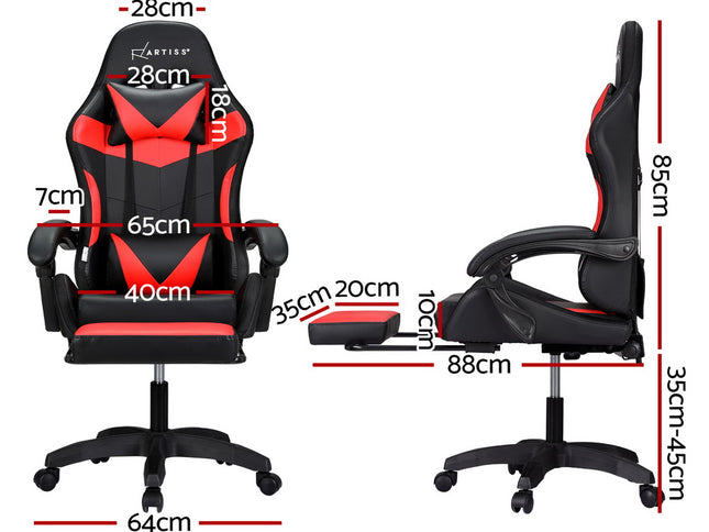 Artiss 6 Point Massage Gaming Office Chair 7 LED Footrest Red