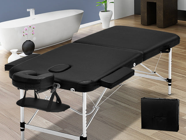 Zenses Massage Table 75cm Portable 2 Fold Aluminium Beauty Bed Black