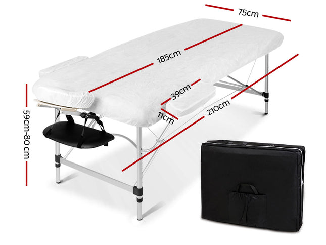 Zenses Massage Table 75cm Portable 2 Fold Aluminium Beauty Bed Black