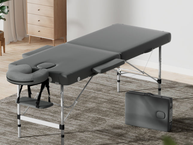 Zenses Massage Table 55cm Portable 2 Fold Aluminium Beauty Bed Grey