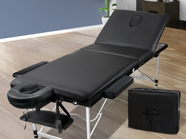 Zenses Massage Table 60cm Portable 3 Fold Aluminium Beauty Bed Black