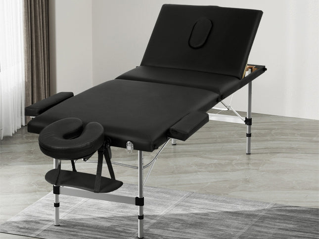 Zenses Massage Table 65cm Portable 3 Fold Aluminium Beauty Bed Black