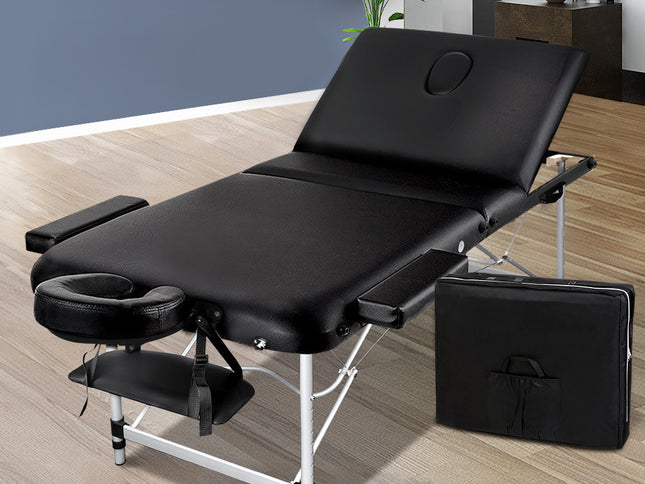 Zenses Massage Table 70cm Portable 3 Fold Aluminium Beauty Bed Black