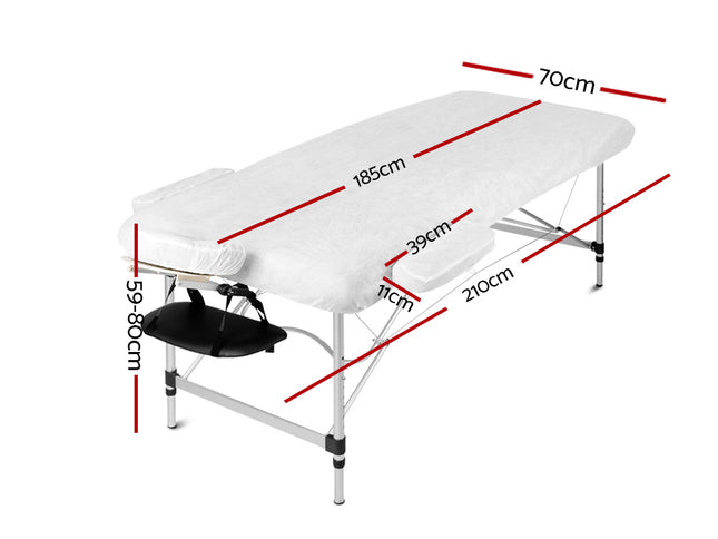 Zenses Massage Table 70cm Portable 3 Fold Aluminium Beauty Bed Black