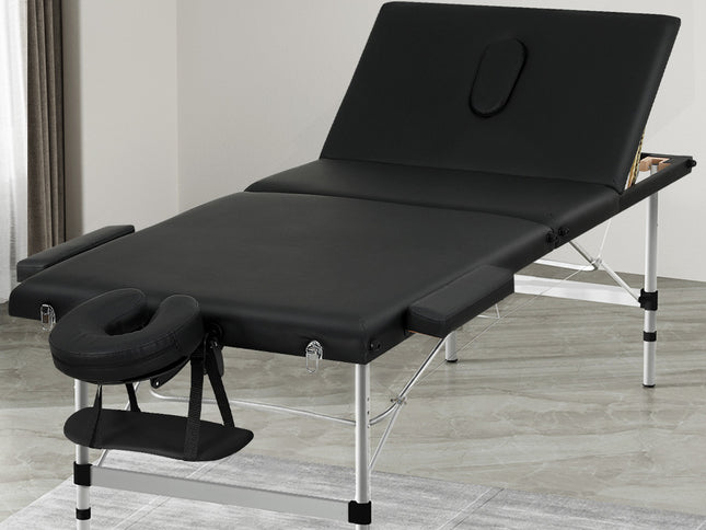 Zenses Massage Table 85cm Portable 3 Fold Aluminium Beauty Bed Black