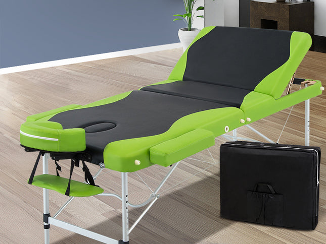 Zenses Massage Table 75cm Portable 3 Fold Aluminium Beauty Bed Green