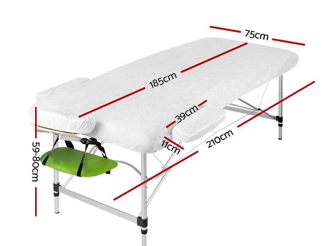 Zenses Massage Table 75cm Portable 3 Fold Aluminium Beauty Bed Green