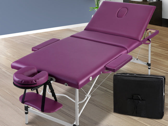 Zenses Massage Table 75cm Portable 3 Fold Aluminium Beauty Bed Violet