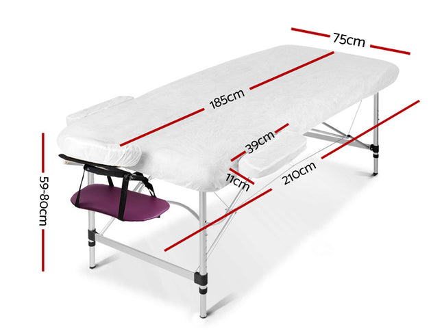 Zenses Massage Table 75cm Portable 3 Fold Aluminium Beauty Bed Violet