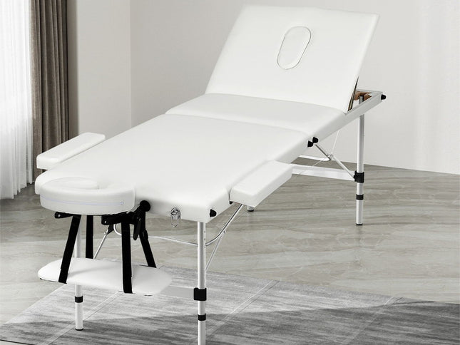 Zenses Massage Table 65cm Portable 3 Fold Aluminium Beauty Bed White