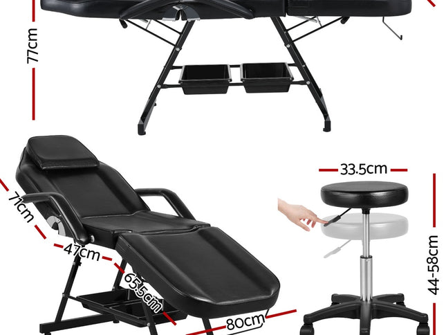 Zenses Massage Table Adjustable Salon Bed Chair 3-Fold Black