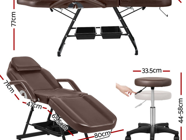 Zenses Massage Table Adjustable Salon Bed Chair 3-Fold Brown