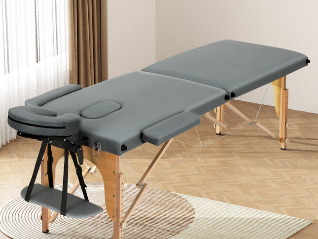 Zenses Massage Table 56cm Portable 2 Fold Wooden Beauty Bed Grey