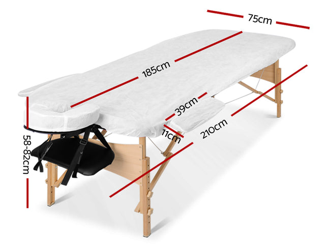 Zenses Massage Table 75cm Portable 3 Fold Wooden Beauty Bed Black