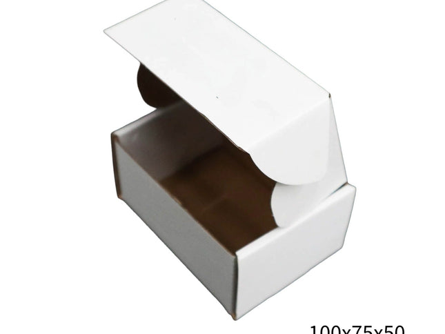 100x75x50mm White Cardboard Mailer Box – Self-Locking Die-Cut 100pk-2029334117564420096