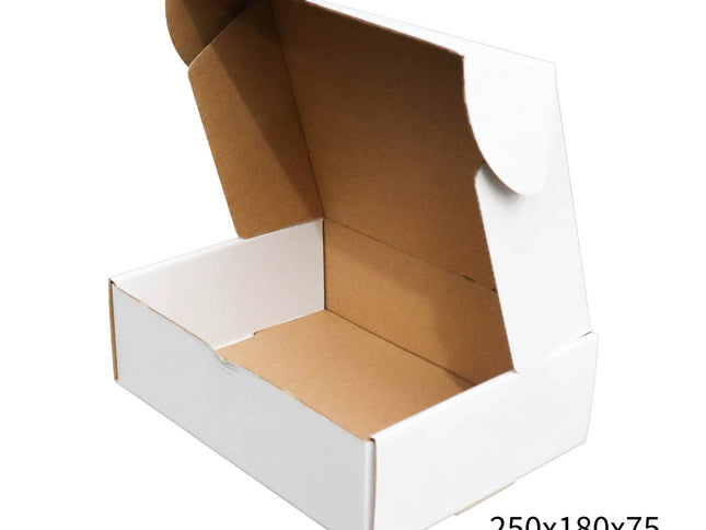 250x180x75mm White Cardboard Mailer Box – Self-Locking Die-Cut 100pk-2029334117883187200