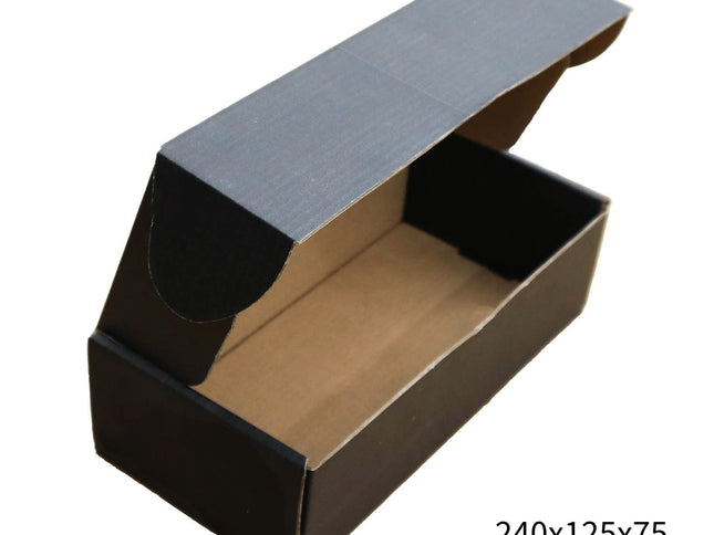 240x125x75mm Black Cardboard Mailer Box – Self-Locking Die-Cut 100pk-2029334118210342912