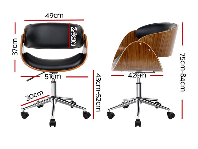 Artiss Wooden Office Chair Leather Seat Black