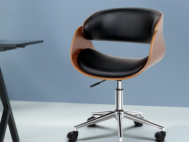 Artiss Wooden Office Chair Leather Seat Black