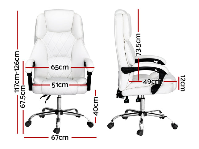 Artiss Executive Office Chair Leather Recliner White