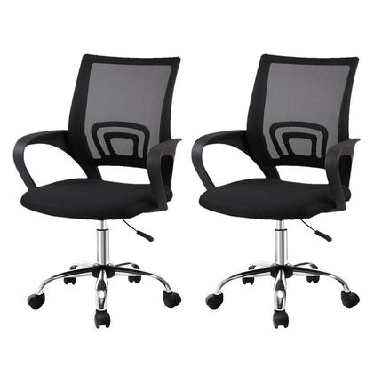 Artiss 2x Mesh Office Chair Mid Back Black