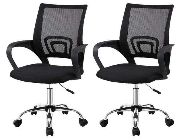 Artiss 2x Mesh Office Chair Mid Back Black
