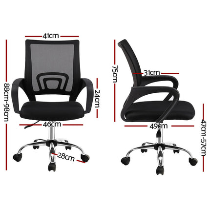 Artiss 2x Mesh Office Chair Mid Back Black