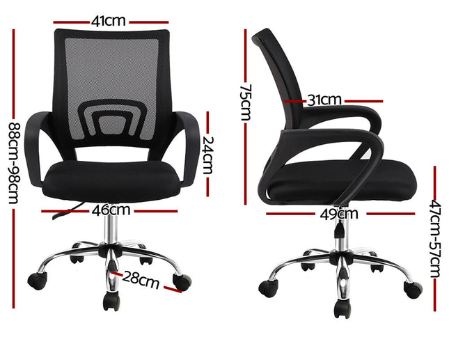 Artiss 2x Mesh Office Chair Mid Back Black