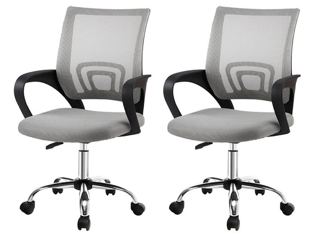 Artiss 2x Mesh Office Chair Mid Back Grey