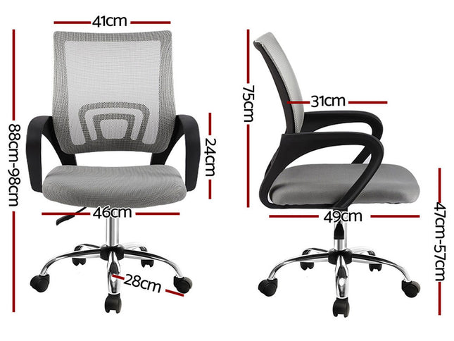 Artiss 2x Mesh Office Chair Mid Back Grey