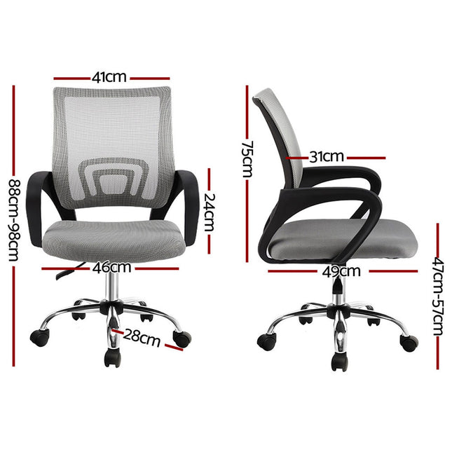 Artiss 2x Mesh Office Chair Mid Back Grey