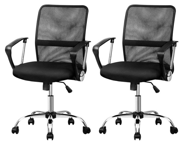 Artiss 2x Mesh Office Chair Mid Back Black