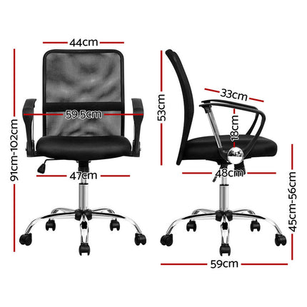 Artiss 2x Mesh Office Chair Mid Back Black